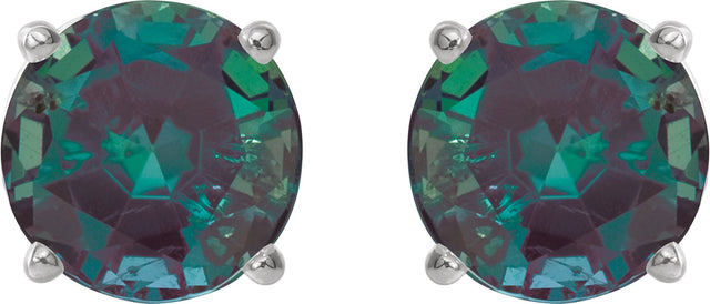 Platinum Lab-Grown Alexandrite Round 4-Prong Lightweight Stud Earrings – 6-8mm Stones - view 20