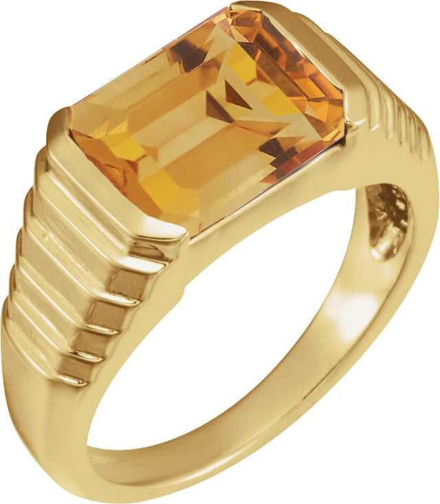 14K Gold Natural Citrine Emerald Bezel-Set Ring - Yellow Gold