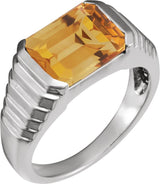 Platinum Natural Citrine Emerald Bezel-Set Ring