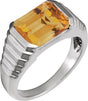 Platinum Natural Citrine Emerald Bezel-Set Ring