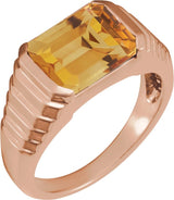 14K Gold Natural Citrine Emerald Bezel-Set Ring - Rose Gold