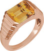14K Gold Natural Citrine Emerald Bezel-Set Ring - Rose Gold