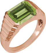 14K Gold Natural Peridot Emerald Bezel-Set Ring - Rose Gold