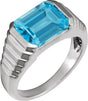 Platinum Natural Swiss Blue Topaz Emerald Bezel-Set Ring