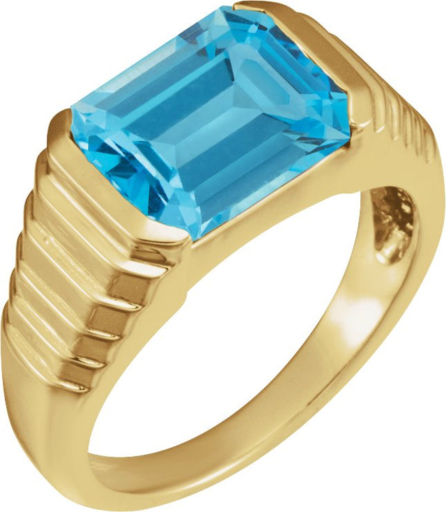 14K Gold Natural Swiss Blue Topaz Emerald Bezel-Set Ring - Yellow Gold