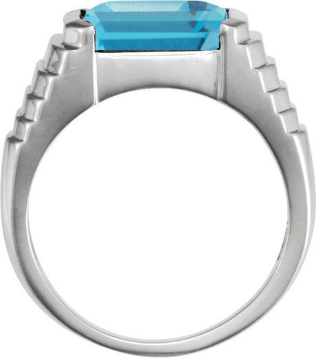 Platinum Natural Swiss Blue Topaz Emerald Bezel-Set Ring - view 2