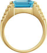 14K Gold Natural Swiss Blue Topaz Emerald Bezel-Set Ring - Yellow Gold - view 2