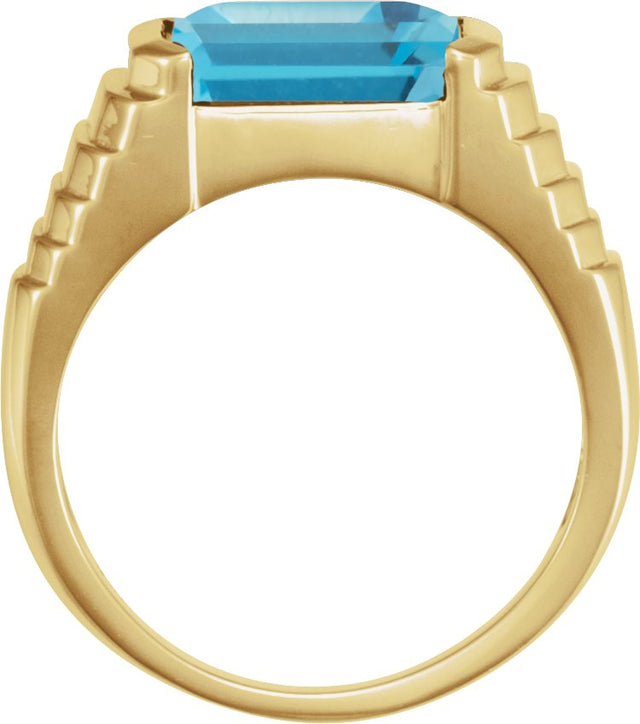 14K Gold Natural Swiss Blue Topaz Emerald Bezel-Set Ring - Yellow Gold - view 2