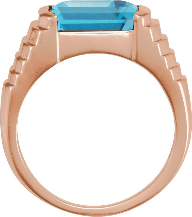 14K Gold Natural Swiss Blue Topaz Emerald Bezel-Set Ring - Rose Gold - view 2