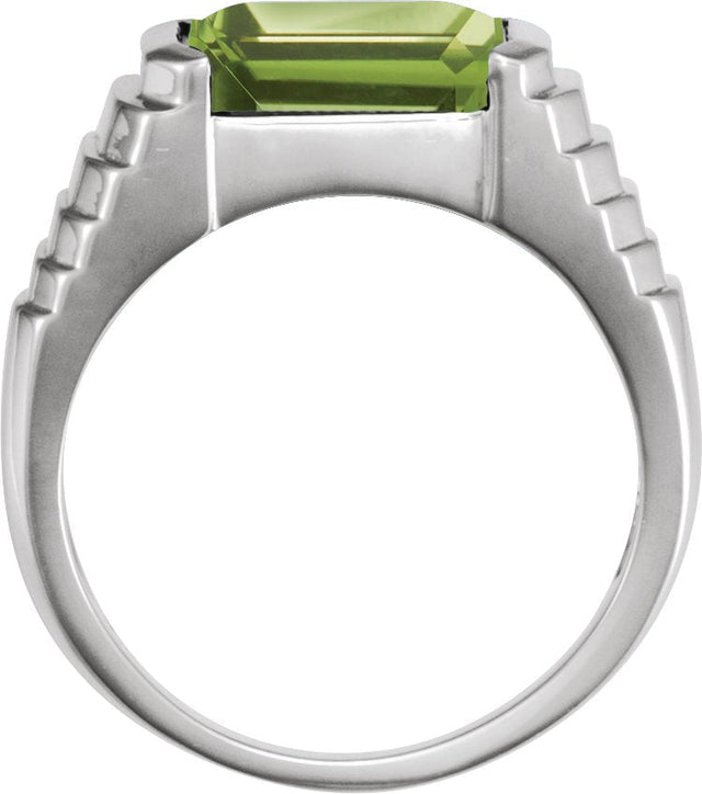 Platinum Natural Peridot Emerald Bezel-Set Ring - view 2