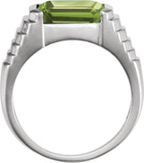 14K Gold Natural Peridot Emerald Bezel-Set Ring - White Gold - view 2