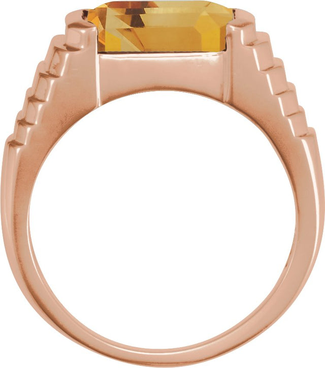 14K Gold Natural Citrine Emerald Bezel-Set Ring - Rose Gold - view 2