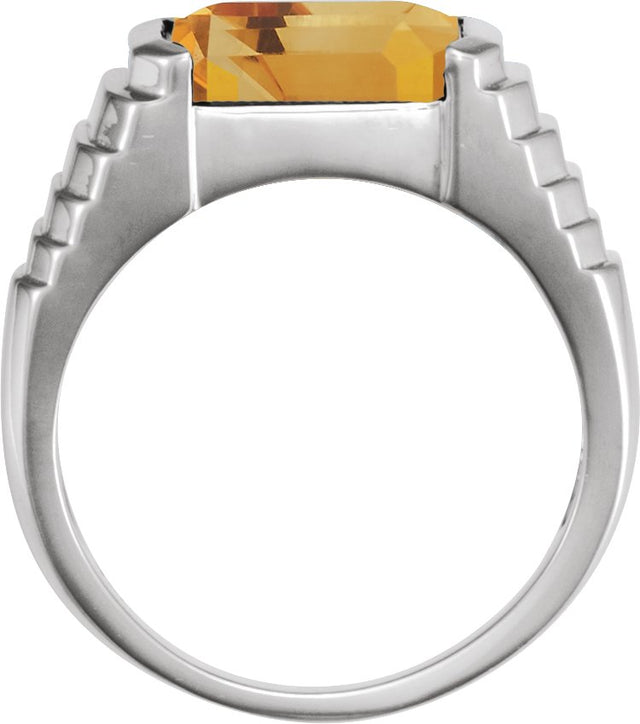 14K Gold Natural Citrine Emerald Bezel-Set Ring - White Gold - view 2