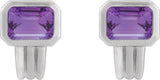 Platinum Natural Amethyst Emerald Bezel-Set Earrings - view 2