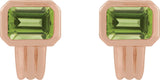 14K Gold Natural Peridot Emerald Bezel-Set Earrings - Rose Gold - view 2