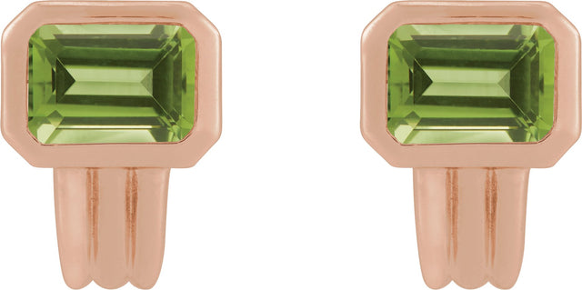 14K Gold Natural Peridot Emerald Bezel-Set Earrings - Rose Gold - view 2
