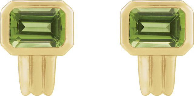 14K Gold Natural Peridot Emerald Bezel-Set Earrings - Yellow Gold - view 2