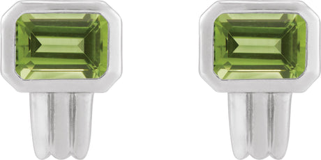 Platinum Natural Peridot Emerald Bezel-Set Earrings - view 2