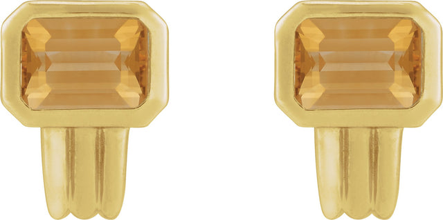 14K Gold Natural Citrine Emerald Bezel-Set Earrings - Yellow Gold - view 2