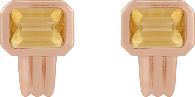 14K Gold Natural Citrine Emerald Bezel-Set Earrings - Rose Gold - view 2