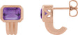 14K Gold Natural Amethyst Emerald Bezel-Set Earrings - Rose Gold