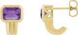 14K Gold Natural Amethyst Emerald Bezel-Set Earrings - Yellow Gold