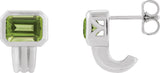 Platinum Natural Peridot Emerald Bezel-Set Earrings