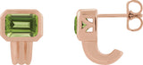 14K Gold Natural Peridot Emerald Bezel-Set Earrings - Rose Gold
