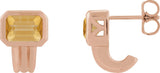 14K Gold Natural Citrine Emerald Bezel-Set Earrings - Rose Gold