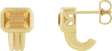 14K Gold Natural Citrine Emerald Bezel-Set Earrings - Yellow Gold