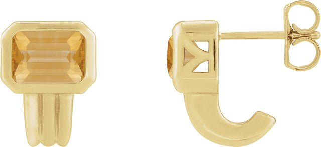 14K Gold Natural Citrine Emerald Bezel-Set Earrings - Yellow Gold