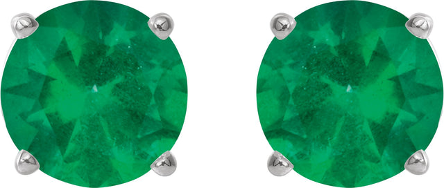 14K Gold Lab-Grown Emerald Round 4-Prong Lightweight Stud Earrings - White Gold - view 8