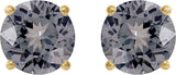 14K Gold Natural Gray Spinel Round 4-Prong Lightweight Stud Earrings – 6mm Stones - Yellow Gold - view 8
