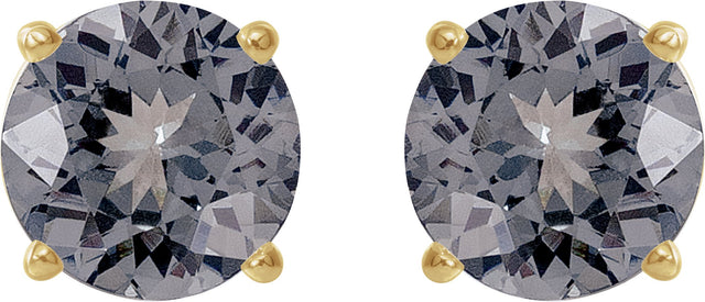 14K Gold Natural Gray Spinel Round 4-Prong Lightweight Stud Earrings – 6mm Stones - Yellow Gold - view 8
