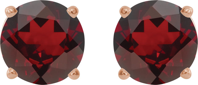 14K Gold Natural Mozambique Garnet Round 4-Prong Lightweight Stud Earrings – 2.5-8mm Stones - Rose Gold - view 8