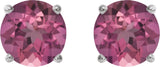 14K Gold Natural Pink Tourmaline Round 4-Prong Lightweight Stud Earrings - White Gold - view 8