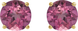 14K Gold Natural Pink Tourmaline Round 4-Prong Lightweight Stud Earrings - Yellow Gold - view 8