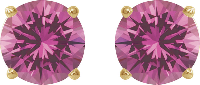 14K Gold Lab-Grown Pink Sapphire Round 4-Prong Lightweight Stud Earrings - Yellow Gold - view 8