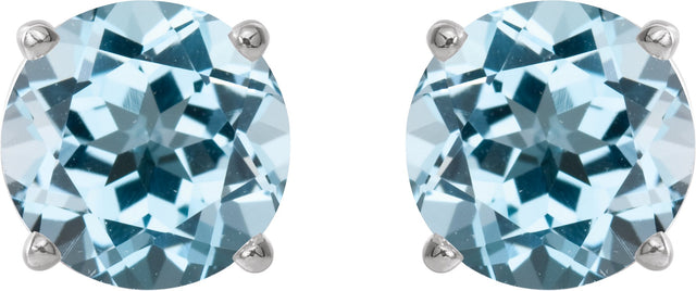 Platinum Natural Sky Blue Topaz Round 4-Prong Lightweight Stud Earrings - view 20