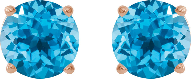 14K Gold Natural Swiss Blue Topaz Round 4-Prong Lightweight Stud Earrings – 7-8mm Stones - Rose Gold - view 20