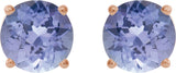 14K Gold Natural Tanzanite Round 4-Prong Lightweight Stud Earrings – 7mm Stones - Rose Gold - view 20
