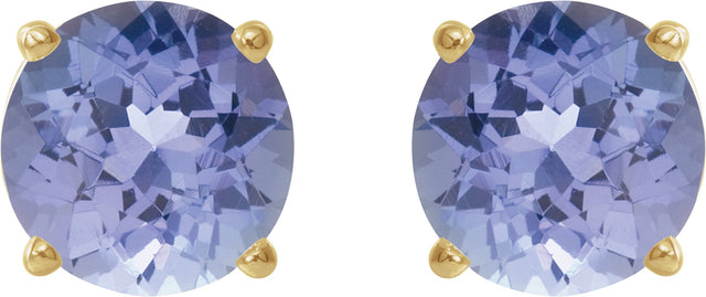 14K Gold Natural Tanzanite Round 4-Prong Lightweight Stud Earrings – 7mm Stones - Yellow Gold - view 8