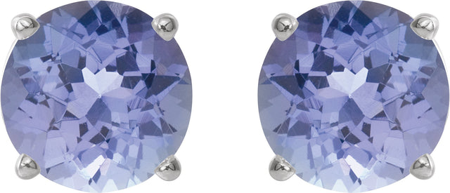Platinum Natural Tanzanite Round 4-Prong Lightweight Stud Earrings - view 20