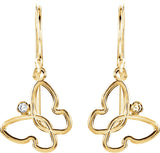 14K Gold Round Natural Diamond Butterfly Earrings - view 5
