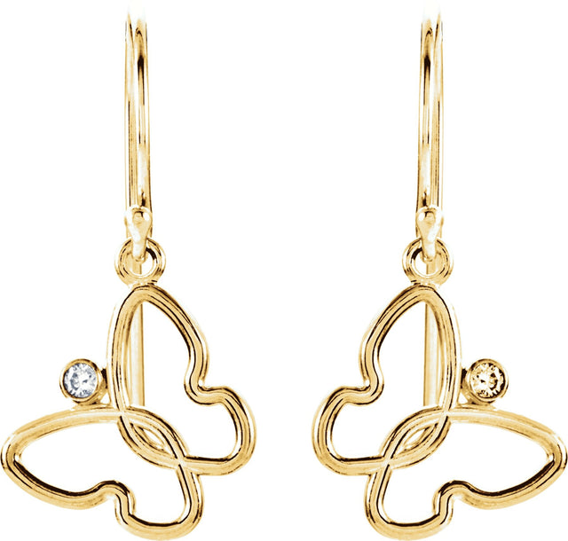 14K Gold Round Natural Diamond Butterfly Earrings - view 5