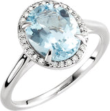 14K Gold Oval Natural Aquamarine & Natural Diamond Halo-Style Ring – 7x5mm - White Gold