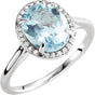 14K Gold Oval Natural Aquamarine & Natural Diamond Halo-Style Ring – 7x5mm - White Gold