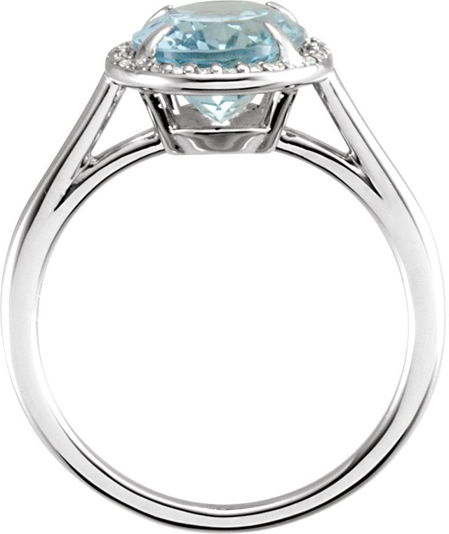 14K Gold Oval Natural Aquamarine & Natural Diamond Halo-Style Ring – 7x5mm - White Gold - view 2