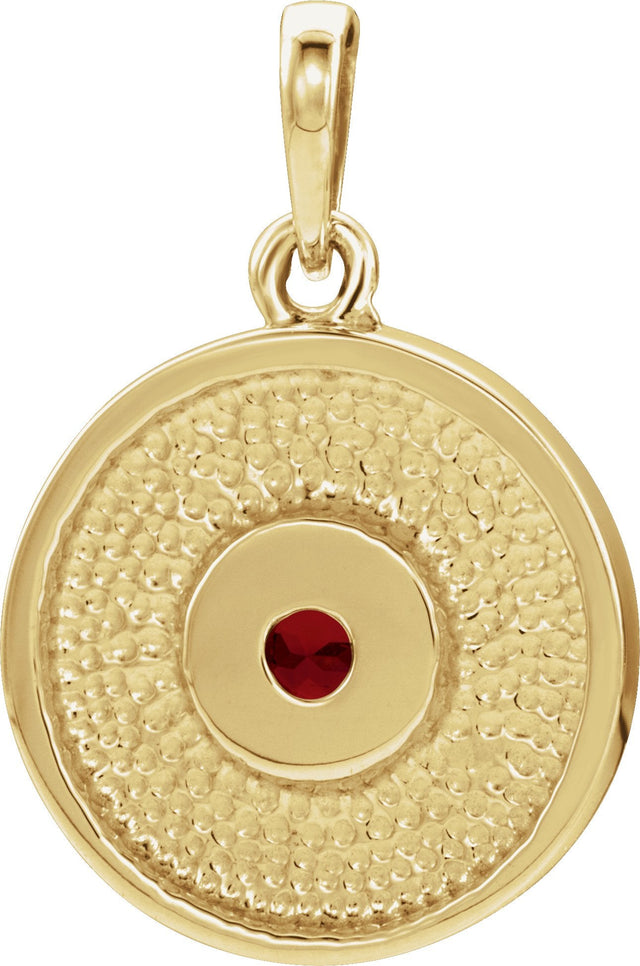 14K Gold Round Natural Mozambique Garnet Disc Necklace or Pendant - Yellow Gold - view 6
