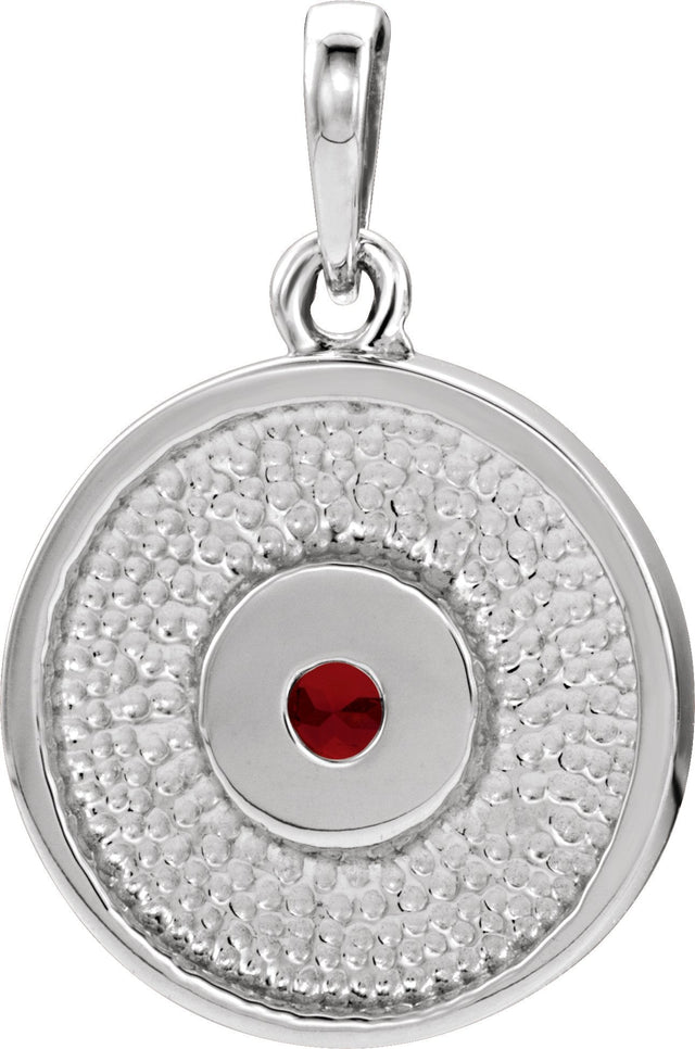 14K Gold Round Natural Mozambique Garnet Disc Necklace or Pendant - White Gold - view 6
